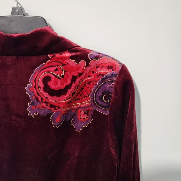 Coldwater Creek Velvet Style Rich Burgundy Color Floral Blazer Jacket - Size 12 - Picture 10 of 11